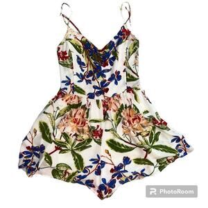 Jenn & Jo Tropical Floral Spaghetti Strap Romper Shorts Size L Hawaiian